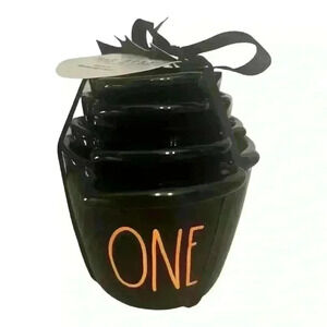 NWT Rae Dunn Halloween Black Bat Measuring Cups Orange Writing Rare